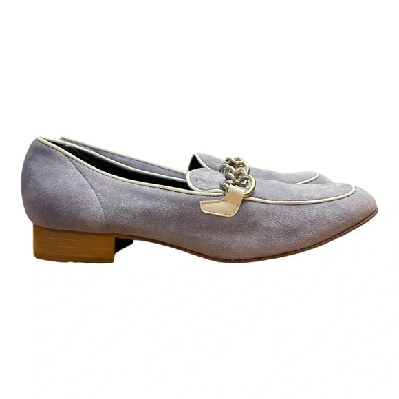 Valentina Rangoni Pale Ocean Blue Suede Silver Chain Detail Slip On Loafer Flats - Picture 11 of 12